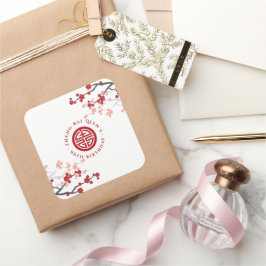 Adesivo Quadrado Cherry Blossomo Símbolo Longevidade Aniversário Ch