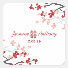 Adesivo Quadrado Cherry Blossoms Casamento Chinês de Dupla Felicida