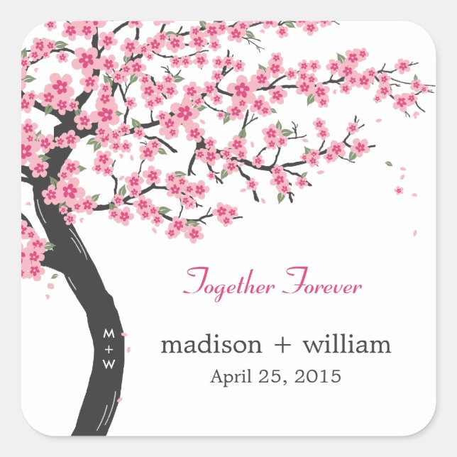 Adesivo Quadrado Cherry Blossoms Favor Sticker (Frente)