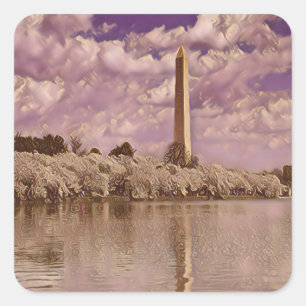 Adesivo Quadrado Cherry Blossoms no Monumento a Washington