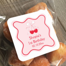 Adesivo Quadrado Cherry Festa de aniversário