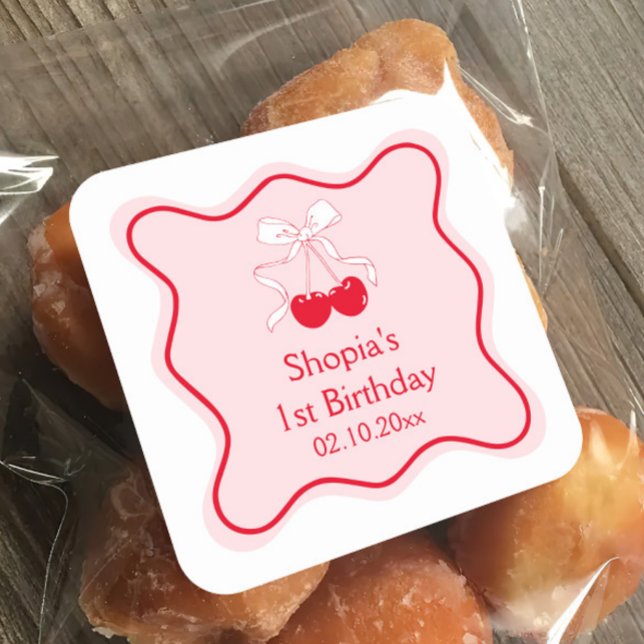 Adesivo Quadrado Cherry Festa de aniversário (Criador carregado)