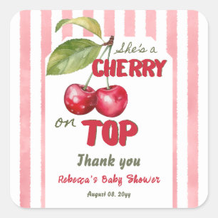 Adesivo Quadrado Cherry on Top Retro Faixa Rosa Chuveiro de Bebê