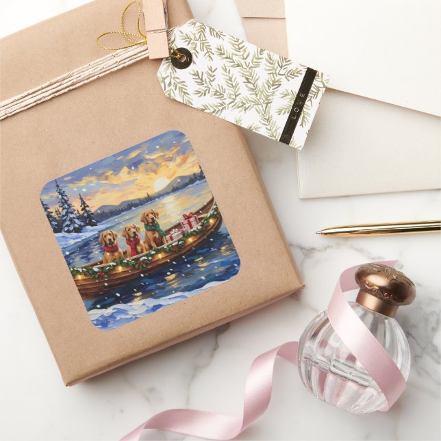 Adesivo Quadrado Chesapeake Bay Retriever Christmas Boat Holiday (Presentear)