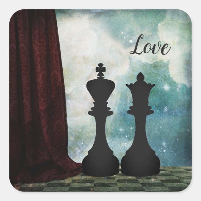 Adesivo Quadrado Chess Piece King e Queen Love Casais (Frente)