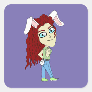 Adesivo Quadrado Chibi Bunnygirl dando um polegar para cima
