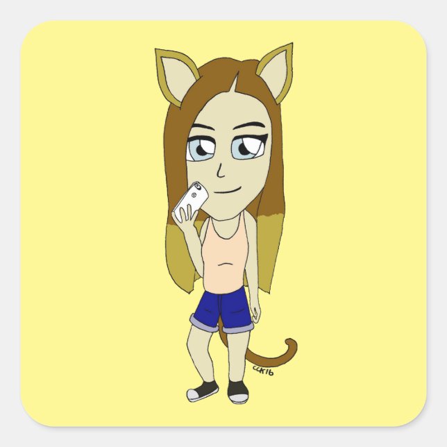 Adesivo Quadrado Chibi Catgirl (Frente)