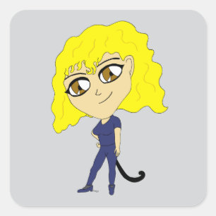 Adesivo Quadrado Chibi com uma cauda de gato