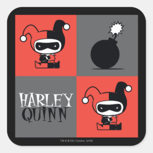 Adesivo Quadrado Chibi Harley Quinn Checker Patterno