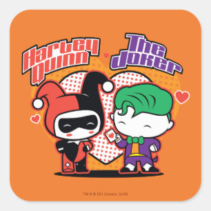 Adesivo Quadrado Chibi Harley Quinn & Chibi Joker Hearts