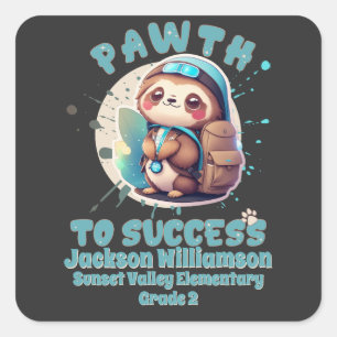 Adesivo Quadrado Chibi Kawaii Cute Sloth Grau de Escola