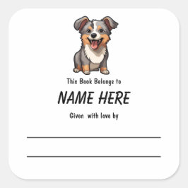 Adesivo Quadrado Chibi Puppy Children's Bookplate com mensagem