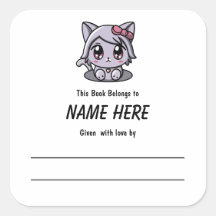 Chibi Purple Cat, Cartão para Crianças com Mensage