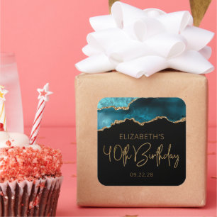 Adesivo Quadrado Chic Agate Geode Teal Dourada Parte