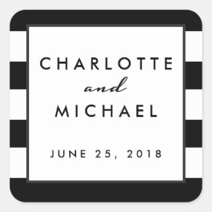 Adesivo Quadrado Chic Black Marca de Favor do Casamento Moderno B