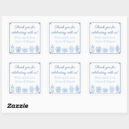 Adesivo Quadrado Chic Blue E White Ginger Jar Obrigado