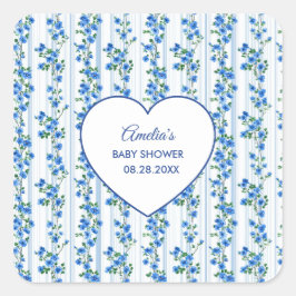 Adesivo Quadrado Chic Boho Azul Flor de Campo Menino Shower de Bebê
