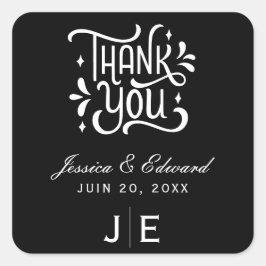 Adesivo Quadrado Chic de Script Preto Mínimo Moderno e Simples