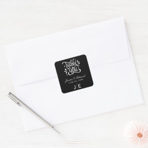 Adesivo Quadrado Chic de Script Preto Mínimo Moderno e Simples