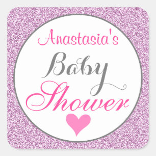 Adesivo Quadrado Chic e Glam Rosa Lilás Roxo Brilho Baby Shower
