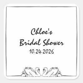 Adesivo Quadrado Chic Eterno Chuveiro de Noiva com Cisne Manuscrito