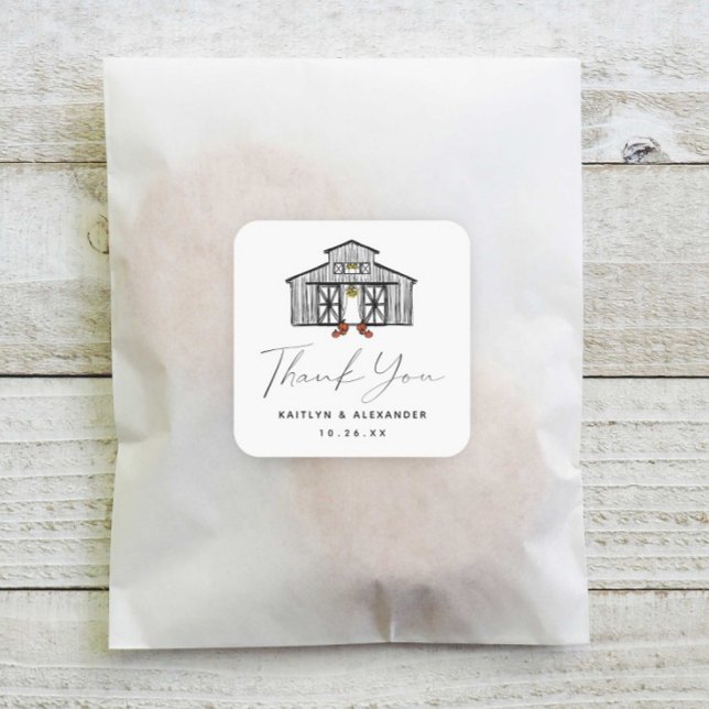 Adesivo Quadrado Chic Fall Barn Obrigado Casamento (Criador carregado)