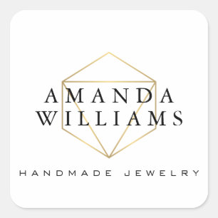 Adesivo Quadrado Chic Faux Dourado Gemstone Jewelry Designer Branco
