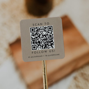 Adesivo Quadrado Chic Faux Kraft Business Mídia social Código QR