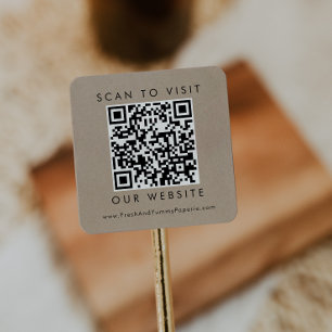 Adesivo Quadrado Chic Faux Kraft Business Weding Website QR Code