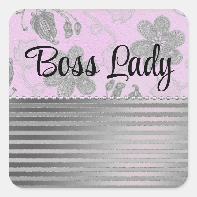 Adesivo Quadrado Chic Floral Stripes Boss Lady Personalizada (Frente)