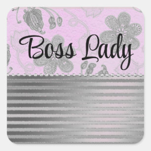 Adesivo Quadrado Chic Floral Stripes Boss Lady Personalizada