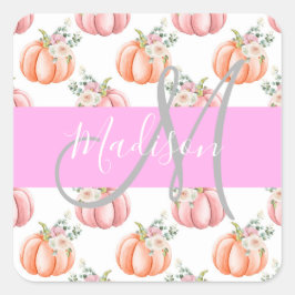 Adesivo Quadrado Chic Floral White Pink Pêssego Pumpkin Monograma N
