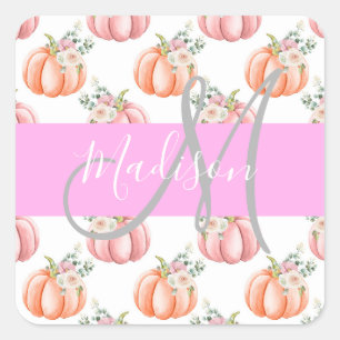 Adesivo Quadrado Chic Floral White Pink Pêssego Pumpkin Monograma N