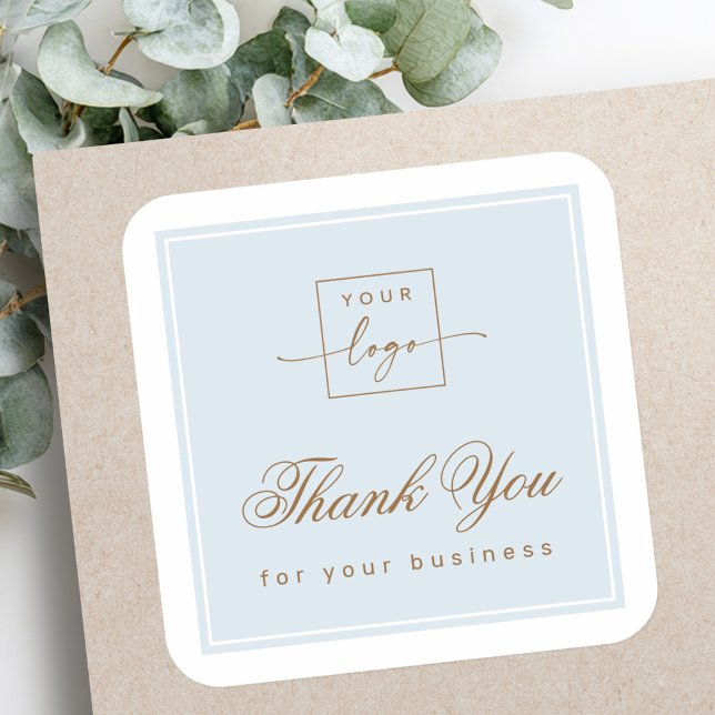 Adesivo Quadrado Chic light dusty blue custom logo thank you (Chic light dusty blue custom logo thank you square sticker)