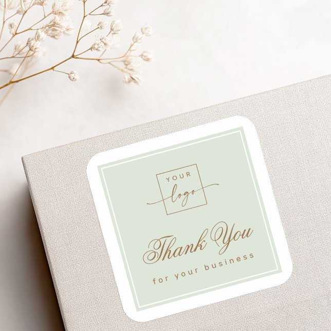 Adesivo Quadrado Chic light sage green custom logo thank you (Chic light sage green custom logo thank you square sticker)