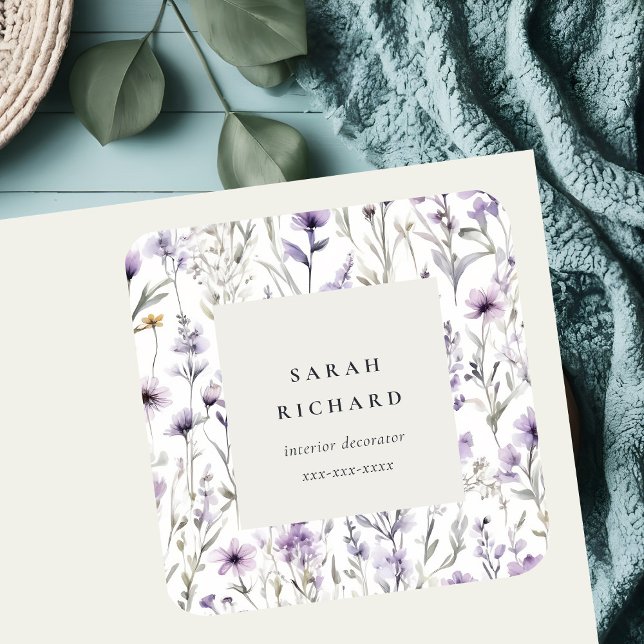 Adesivo Quadrado Chic Lilac Roxo Borboleta Selvagem Negócios (Criador carregado)