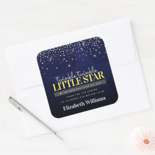 Adesivo Quadrado Chic Moderno Chuva de Estrelas Baby Shower