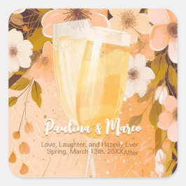 Adesivo Quadrado Chic Peach Floral Champagne Party - Chá de panela