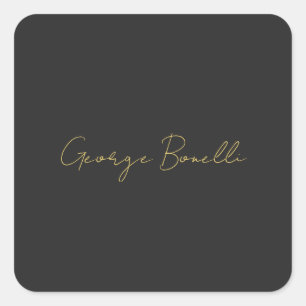 Adesivo Quadrado Chic Personalizado Pessoal da Cinza de Cor Dourada