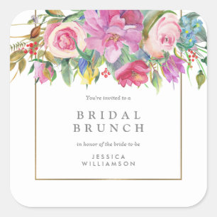 Adesivo Quadrado Chic Watercolor Bridal Floral Brunch