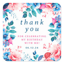 Chic Watercolor Floral Birthday Obrigado