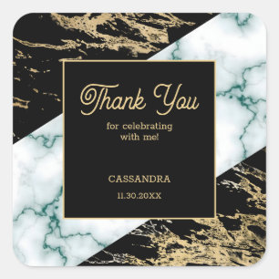 Adesivo Quadrado Chic White Marble Gold Foil Paint Texture Birthday