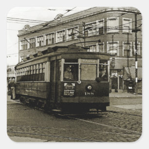 ADESIVO QUADRADO CHICAGO 63º E OESTE DE 1952 TROLLEY ART SEPIA