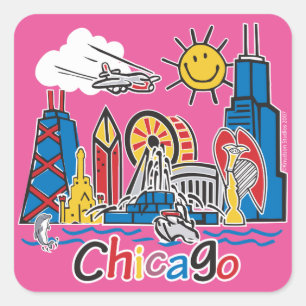 Adesivo Quadrado Chicago caçoa a skyline