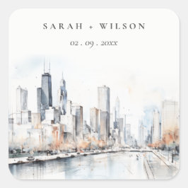 Adesivo Quadrado Chicago, Casamento por Aquarela em Illinois