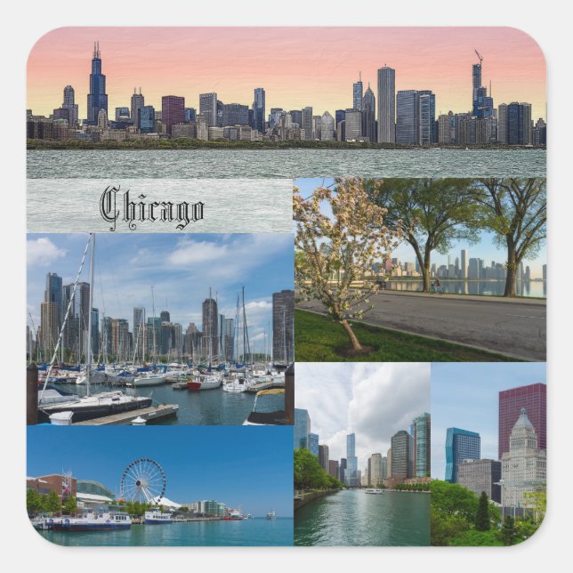 Adesivo Quadrado Chicago Collage (Frente)