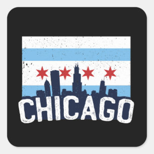 Adesivo Quadrado Chicago Illinois Skyline 4 Stars Vintage