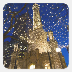 Adesivo Quadrado Chicago, Illinois, torre de água velha com feriad