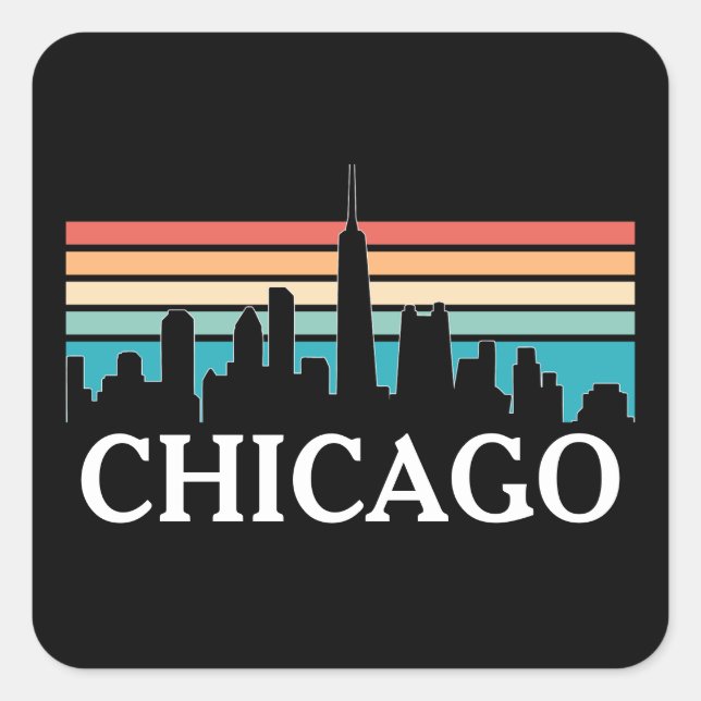 Adesivo Quadrado Chicago Illinois Vintage Retro Sunset Skyline (Frente)