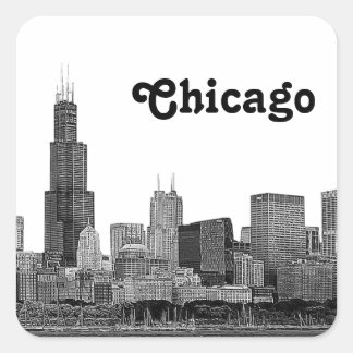 Adesivo Quadrado Chicago Skyline Etch